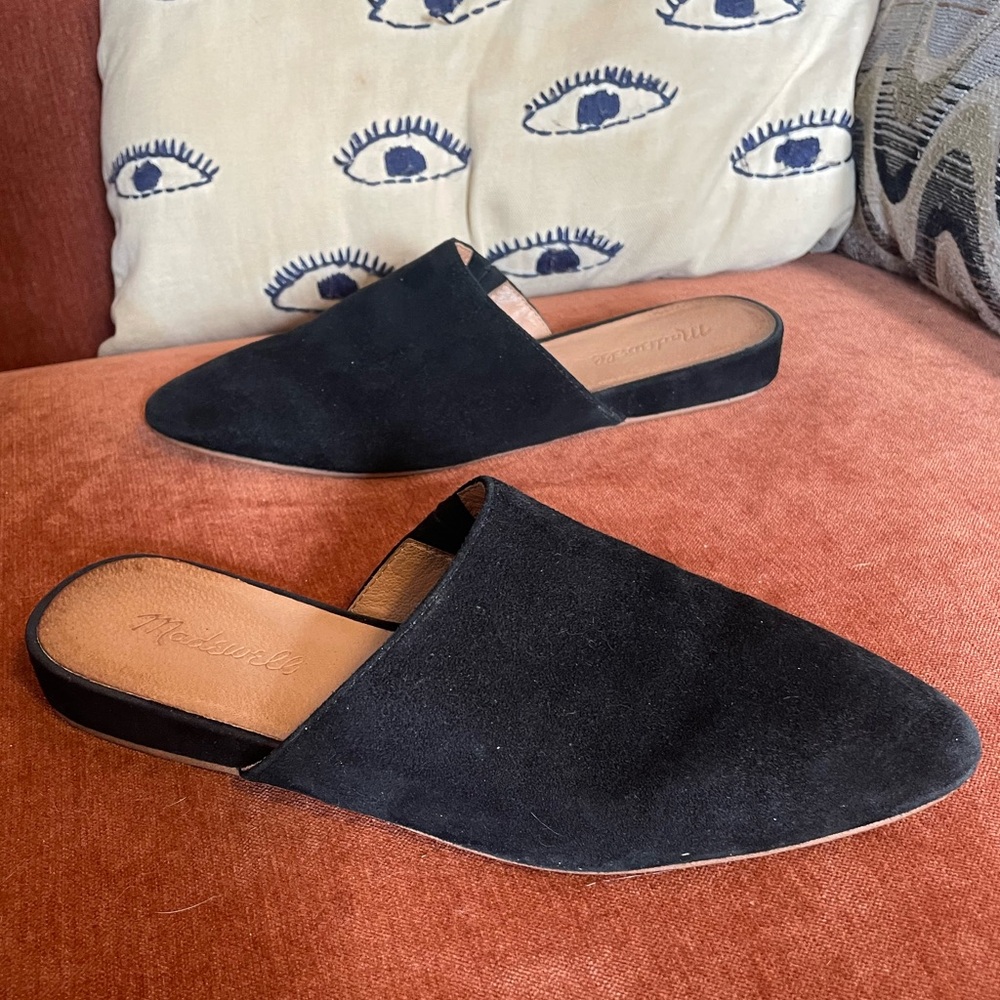 Madewell Kasey Mule Black Suede Comfort Slip On Flats Shoe